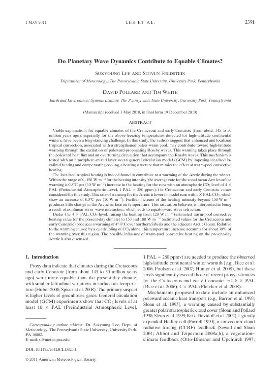 DoPlanetaryWaveDynamicsContributetoEquableClimates?EEANDDepartmentofMe