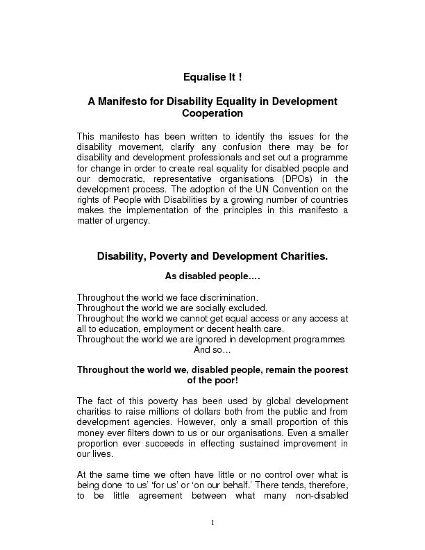 A Manifesto for Disability Equality in Development  the issues for the