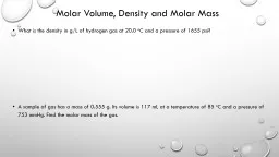 Molar Volume, Density and Molar Mass