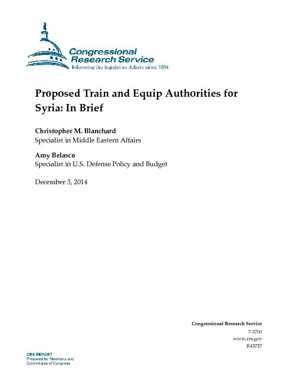 Proposed Train and Equip Authorities for Christopher M. Blanchard Spec