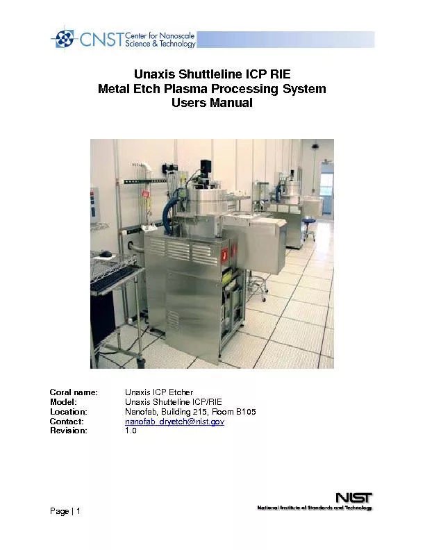 UnaxisShuttlelineICP RIEMetal EtchPlasma Processing SystemUsers Manual