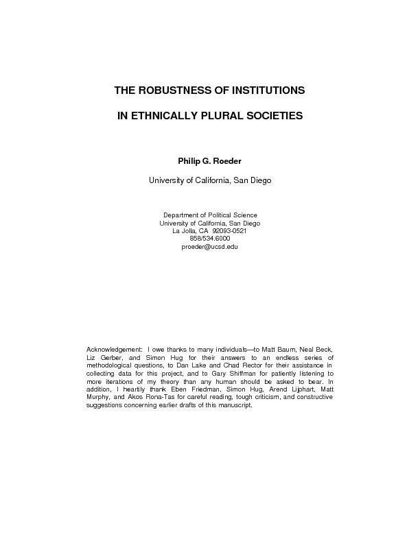 THE ROBUSTNESS OF INSTITUTIONS  IN ETHNICALLY PLURAL SOCIETIES   Phili
