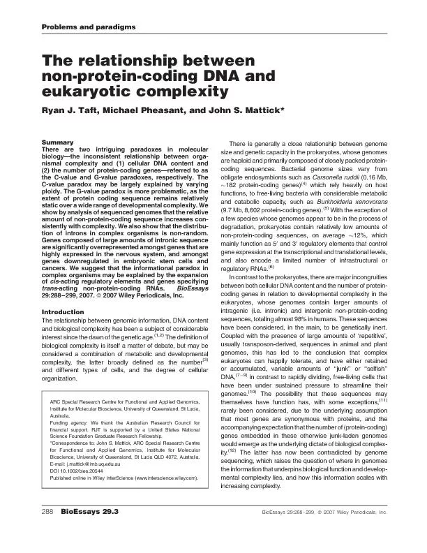 Therelationshipbetweennon-protein-codingDNAandeukaryoticcomplexityRyan