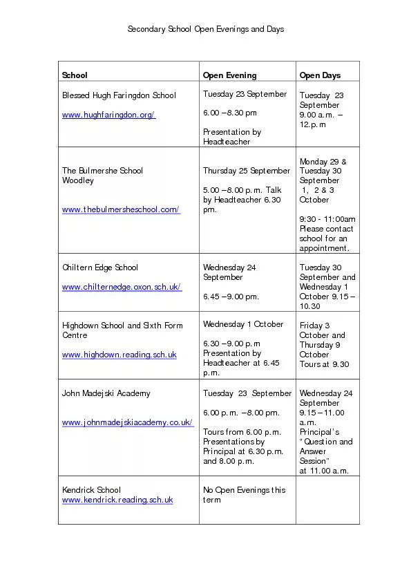 Secondary School Open Evenings and Days