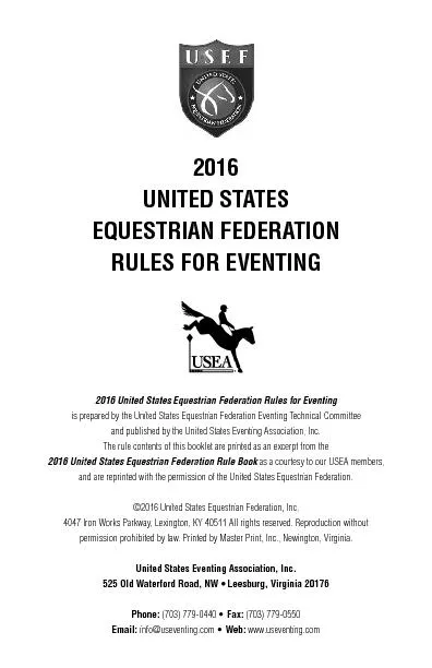 is prepared by the United States Equestrian Federation Eventing Techni