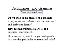 Dictionaries and Grammar