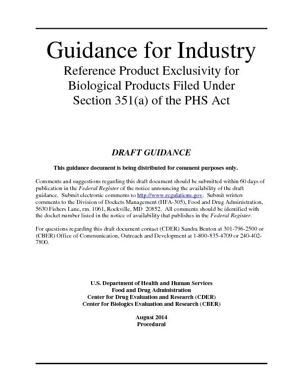 Guidance for IndustryReference Product ExclusivityforBiological Produc