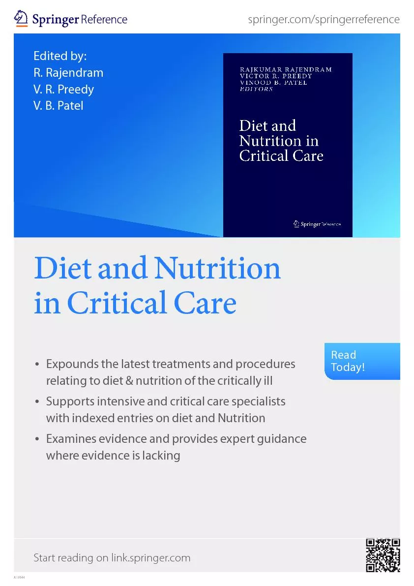 Diet and Nutrition in Critical CareExpounds the latest treatments and
