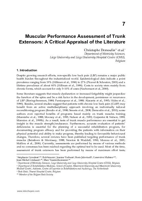 7 Muscular Performance Assessment of Trunk Extensors: A Critical Appra