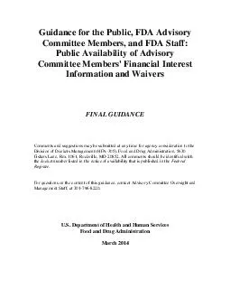 Guidance for the Public FDA Advisory Committee Members and FDA Staff Public Availability