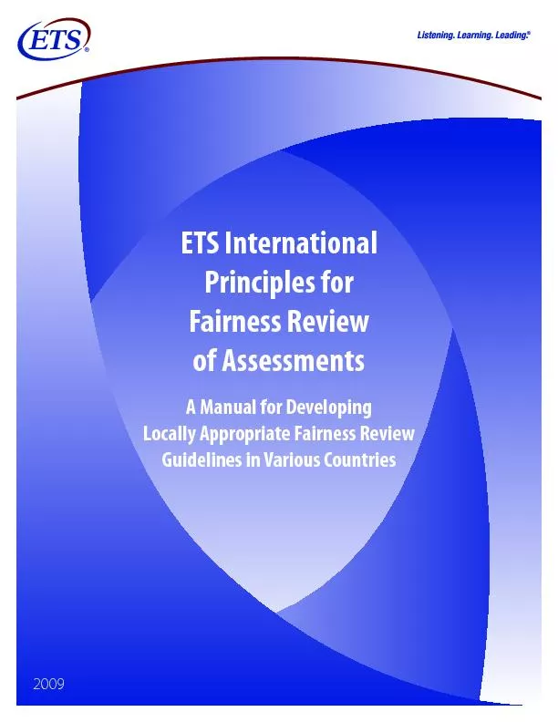 ETS InternationalPrinciples forFairness Reviewof AssessmentsA Manual f