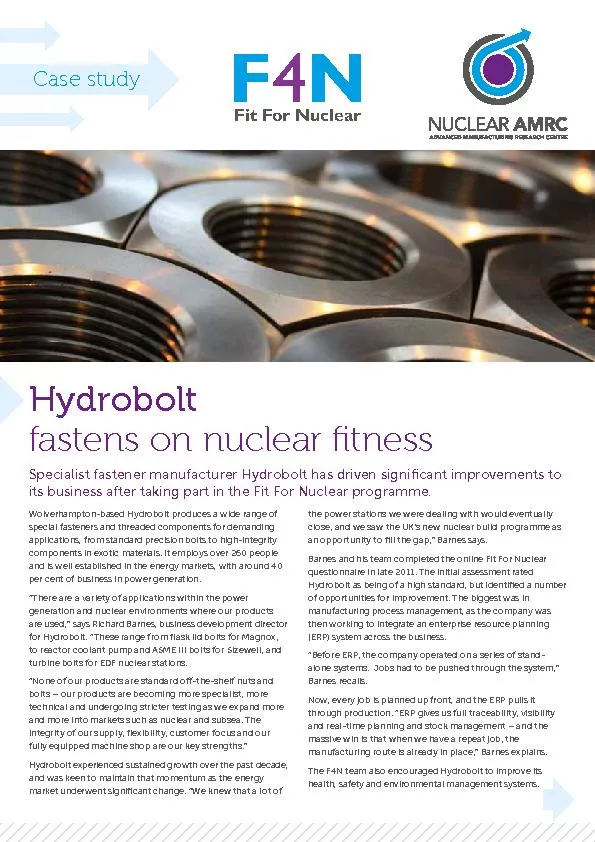 Hydroboltfastens on nuclear tnessSpecialist fastener manufacturer Hyd