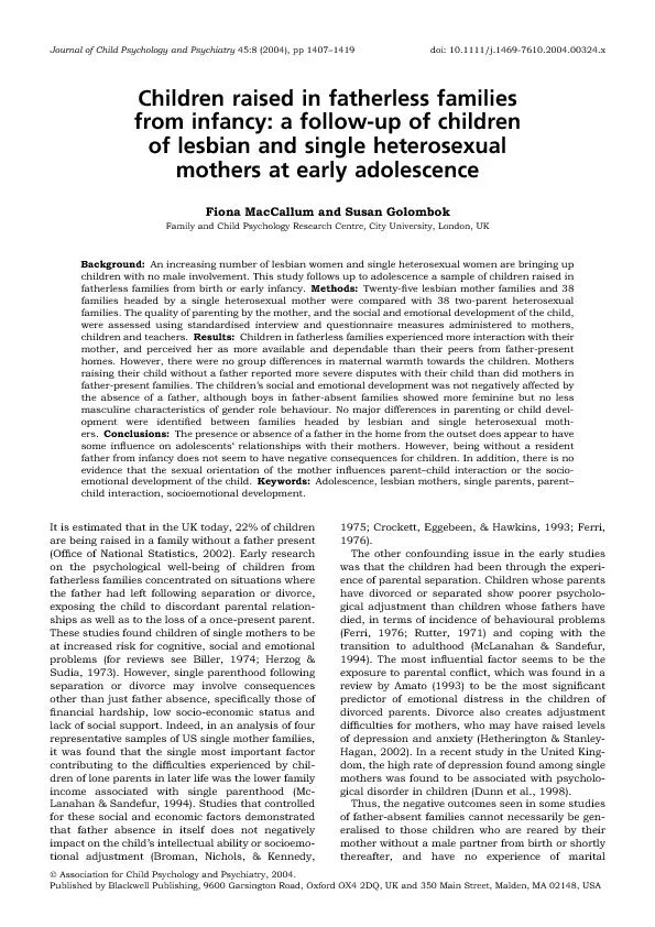 PDF-Childrenraisedinfatherlessfamiliesfrominfancy:afollow-upofchildrenofle