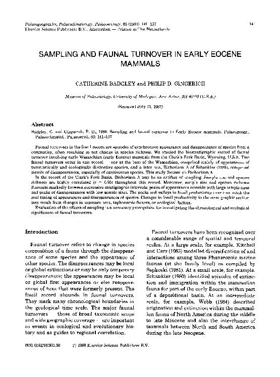 Palaeoclimatology, Palaeoecology, 63 (1988): 141-157 141 Elsevier Scie
