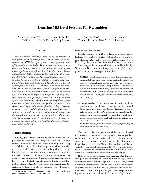 LearningMid-LevelFeaturesForRecognitionY-LanBoureau1;3;4FrancisBach1;4