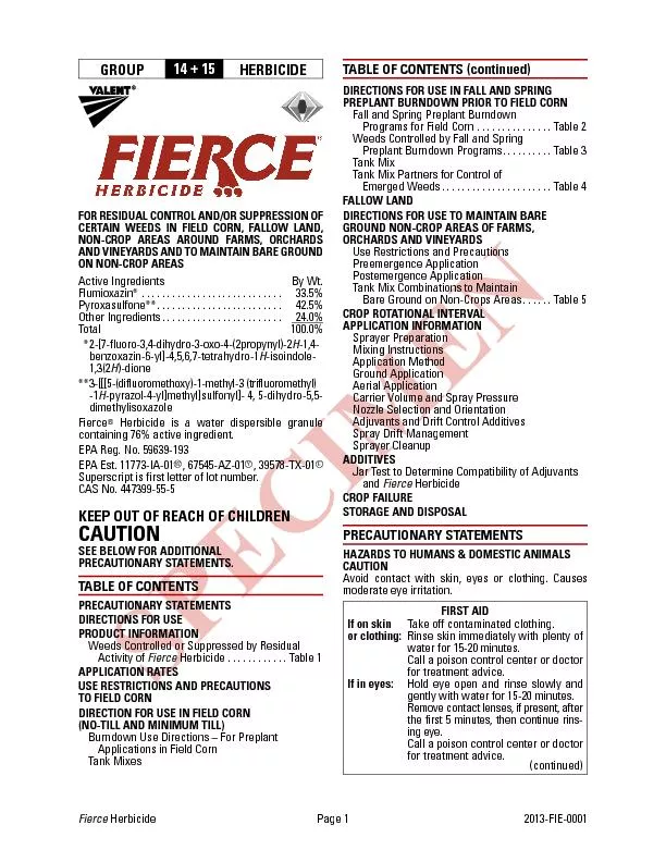 Fierce HerbicidePage 12013-FIE-0001W