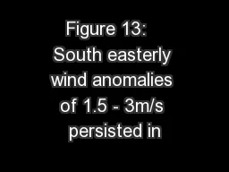 Figure 13:   South easterly wind anomalies of 1.5 - 3m/s persisted in