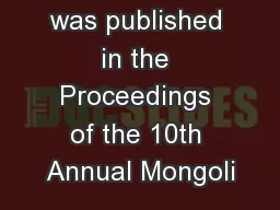 This paper was published in the Proceedings of the 10th Annual Mongoli