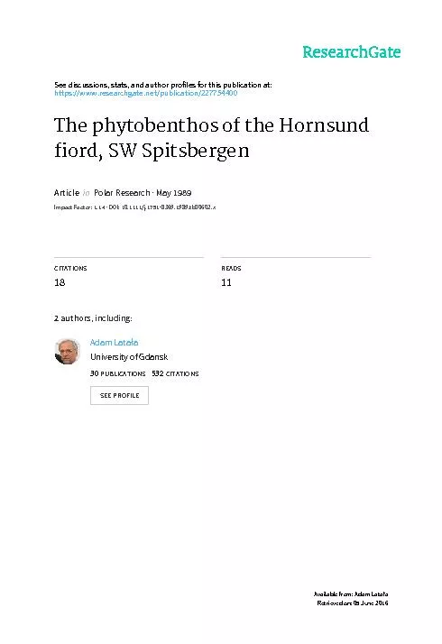 The phytobenthos the Hornsund The phytobenthos The species composition