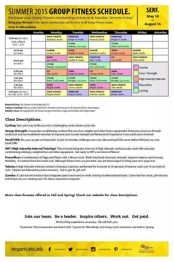 GROUP FITNESS SCHEDULE.