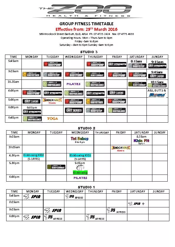 GROUP FITNESS TIMETABLE