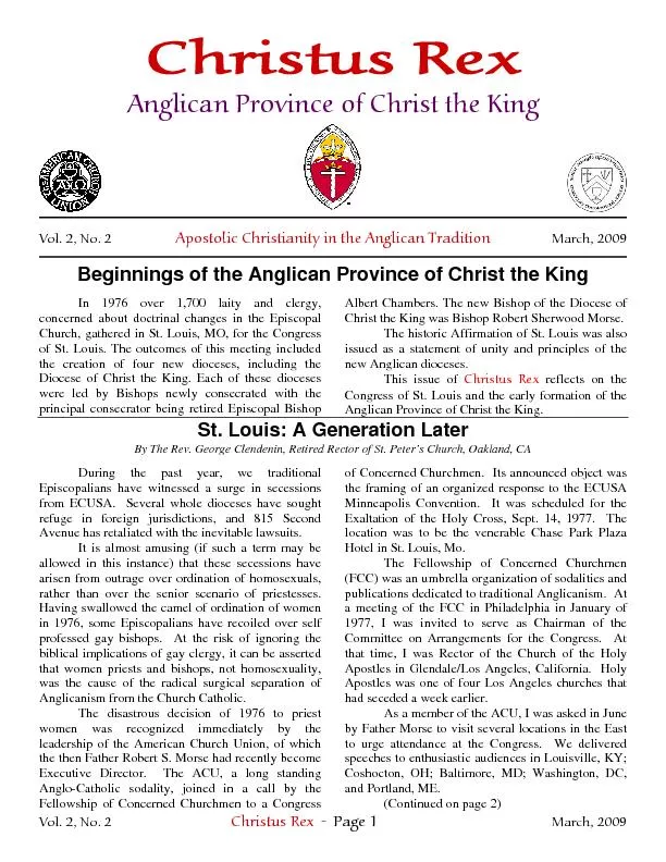Beginnings of the Anglican Province of Christ the King