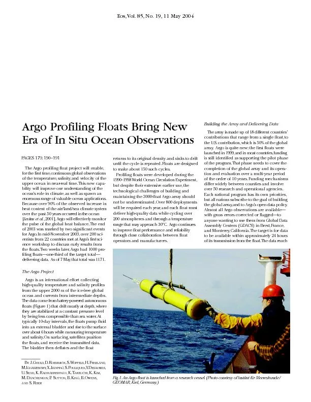 The Argo profiling float project will enable,for the first time,contin