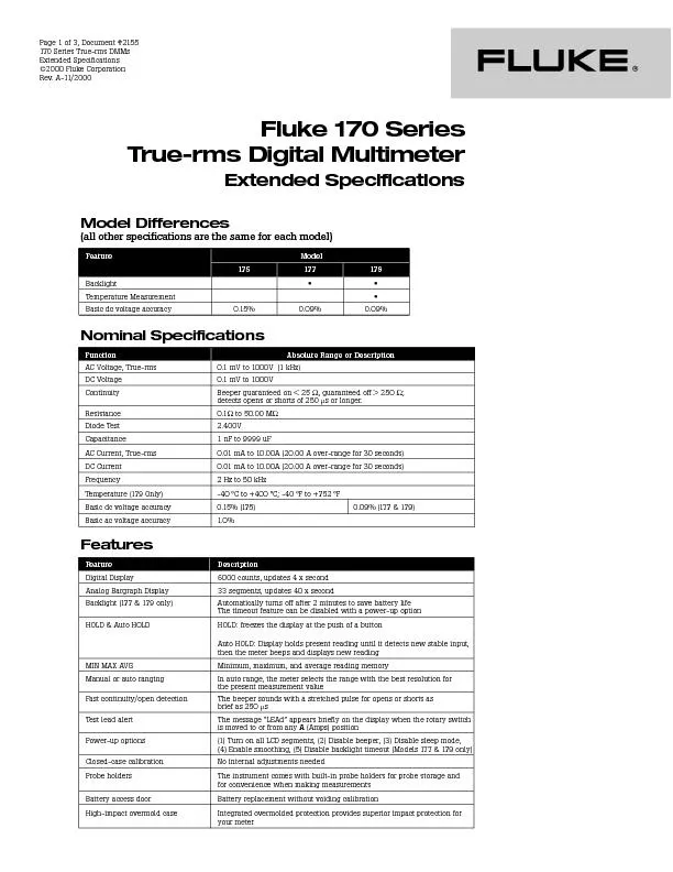 Page 1 of 3, Document #2155170 Series True-rms DMMsExtended Specificat