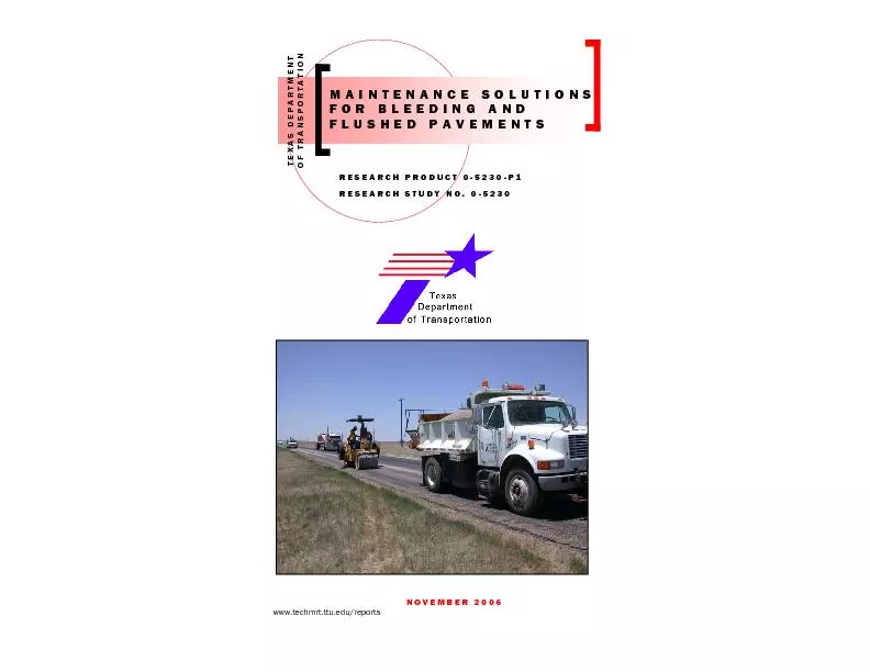 NOVEMBER 2006 TEXAS DEPARTMENT OF TRANSPORTATION MAINTENANCE SOLUTIONS