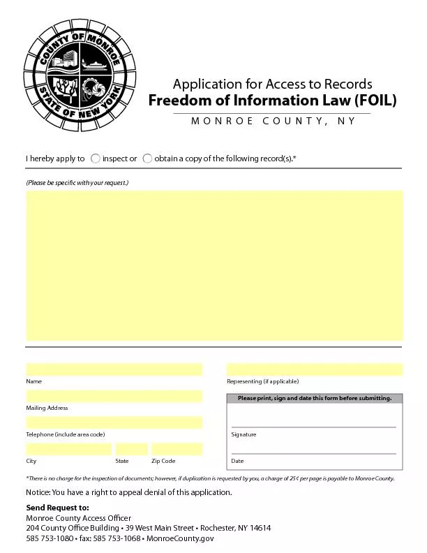 Application for Access to Records