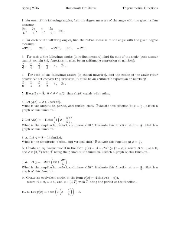 Spring2015HomeworkProblemsTrigonometricFunctions1.Foreachofthefollowin