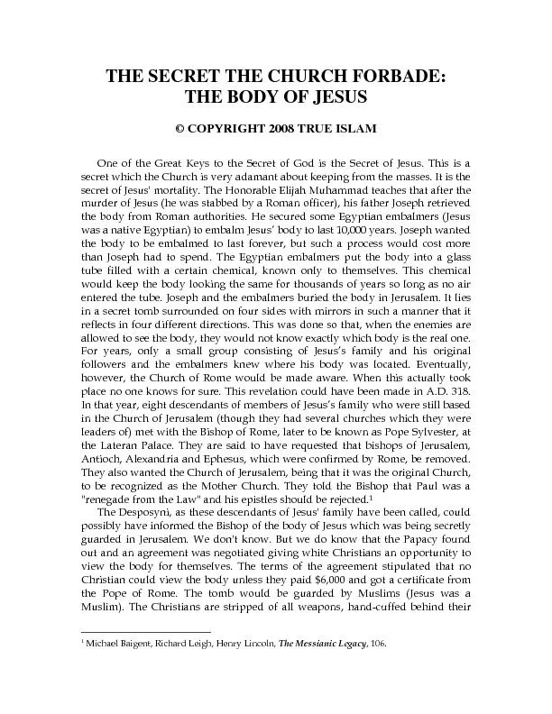 THE SECRET THE CHURCH FORBADE:  THE BODY OF JESUS 