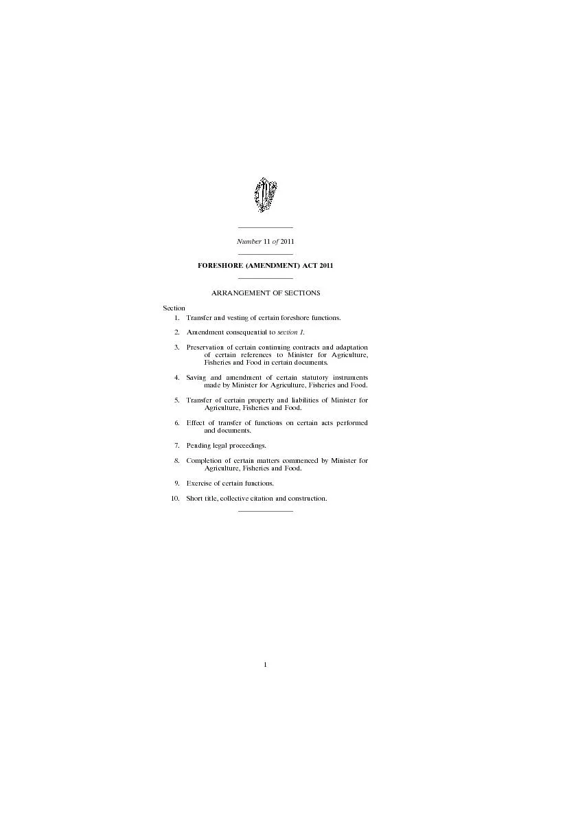 FORESHORE(AMENDMENT)ACT2011ARRANGEMENTOFSECTIONS1.Transferandvestingof