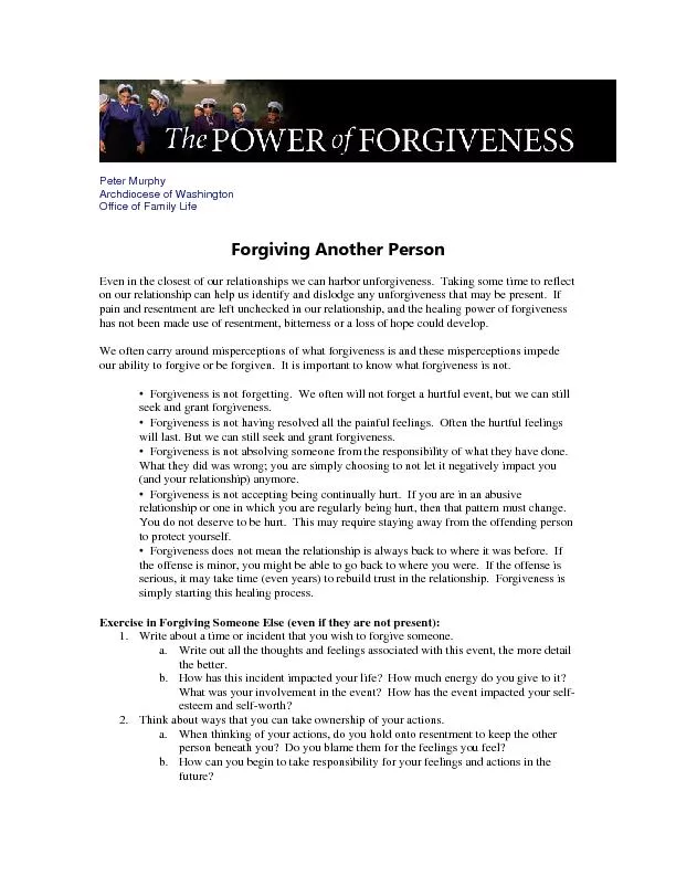 Archdiocese of WashingtonOffice of Family Liferbor unforgiveness.  Tak