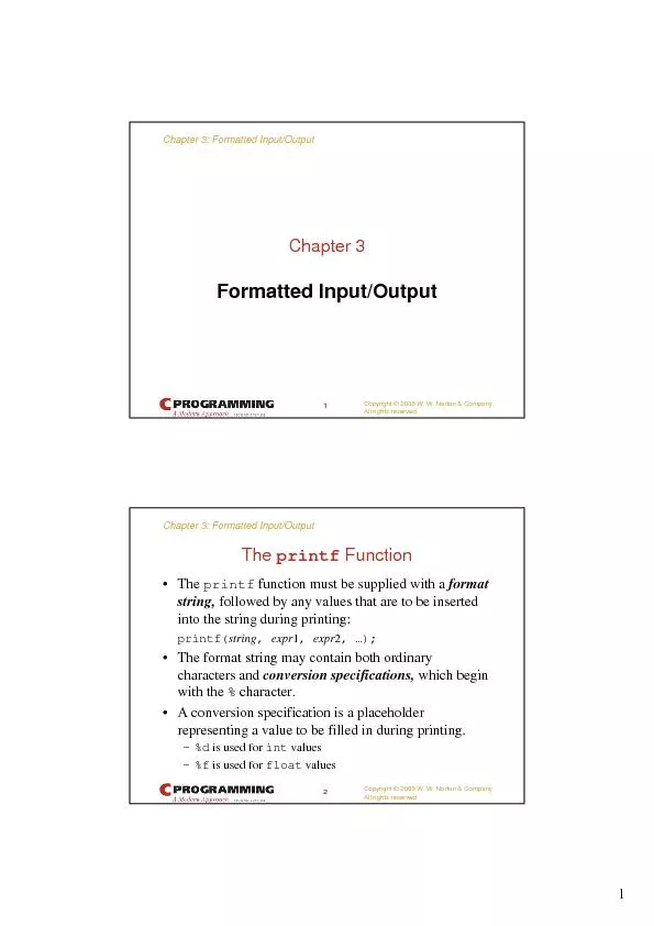 Chapter 3: Formatted Input/Output