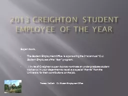 2013 Creighton Student Employee of the Year
