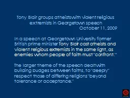 Tony Blair groups atheists with violent religious extremist