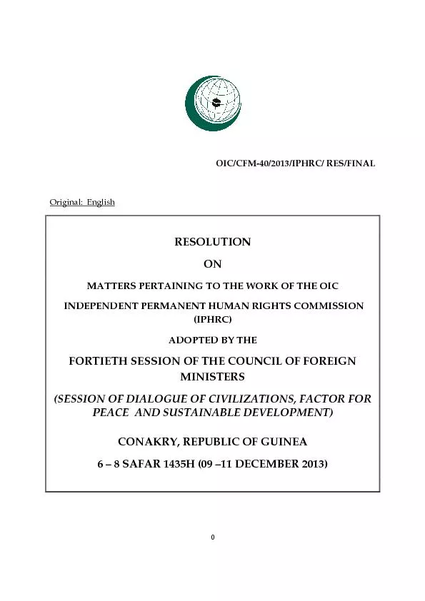 OIC/CFM-40/2013/IPHRC/ RES/FINAL Original:  English