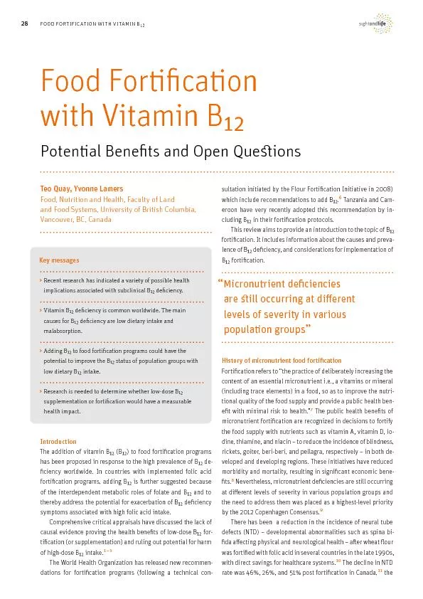 FOOD FORTIFICATION WITH VITAMIN B