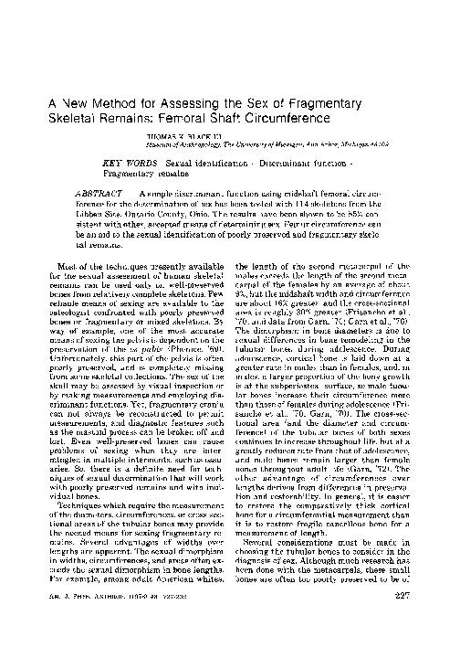Discriminant function using midshaft femoral circum- tested with 
...