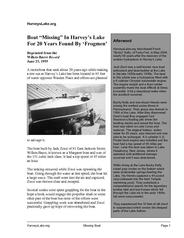 HarveysLake.org Missing Boat Page 1