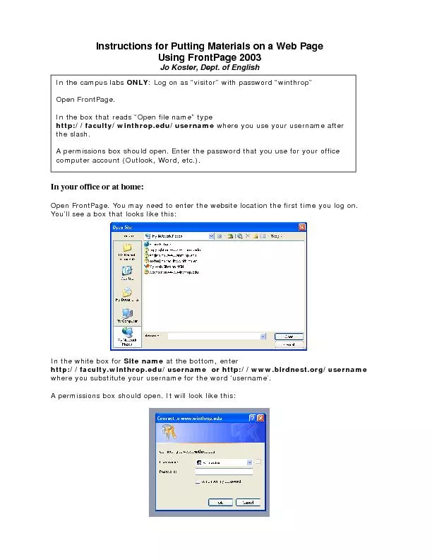 Instructions for Putting Materials on a Web Page Using FrontPage 2003