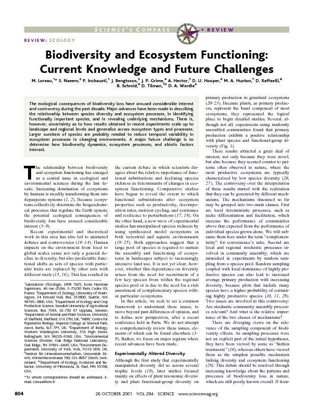 BiodiversityandEcosystemFunctioning:CurrentKnowledgeandFutureChallenge