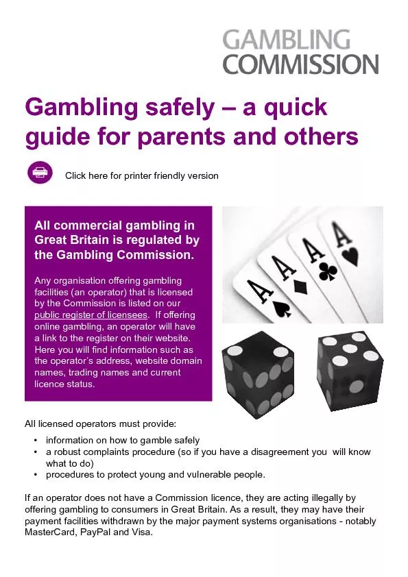 Gambling safely – a quick guide for parents and others