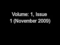 Volume: 1, Issue 1 (November 2009)