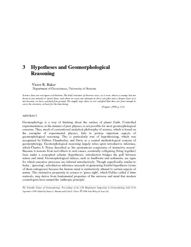 3Hypotheses and Geomorphological            Victor R. Baker