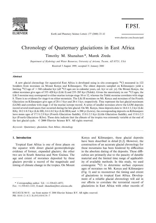 ChronologyofQuaternaryglaciationsinEastAfricaTimothyM.Shanahan*,MarekZ