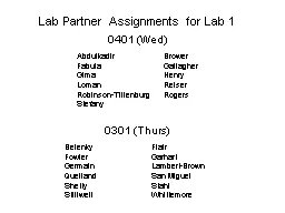 Lab Partner Assignments for Lab 1