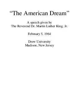 The American Dream A speech given by The Reverend Dr