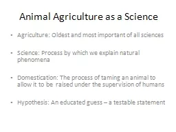 Animal Agriculture as a Science